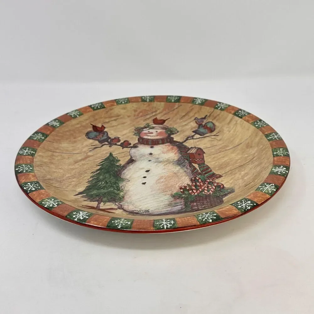 Vintage Susan Winget Country Snowman 1998 Winter Holiday Set of 4 Plates 10.5